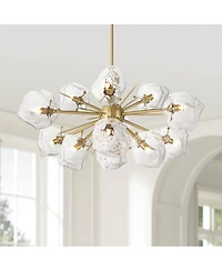 Possini Euro Design Klara 30" Modern Pendant Chandelier Ceiling Light Fixture Dining Room Over Table Sputnik 12-Light Led Soft Gold Finish