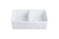 DeerValley 33" L x 18" W Double Basin Farmhouse Apron Kitchen Sink with Grid and Strainer