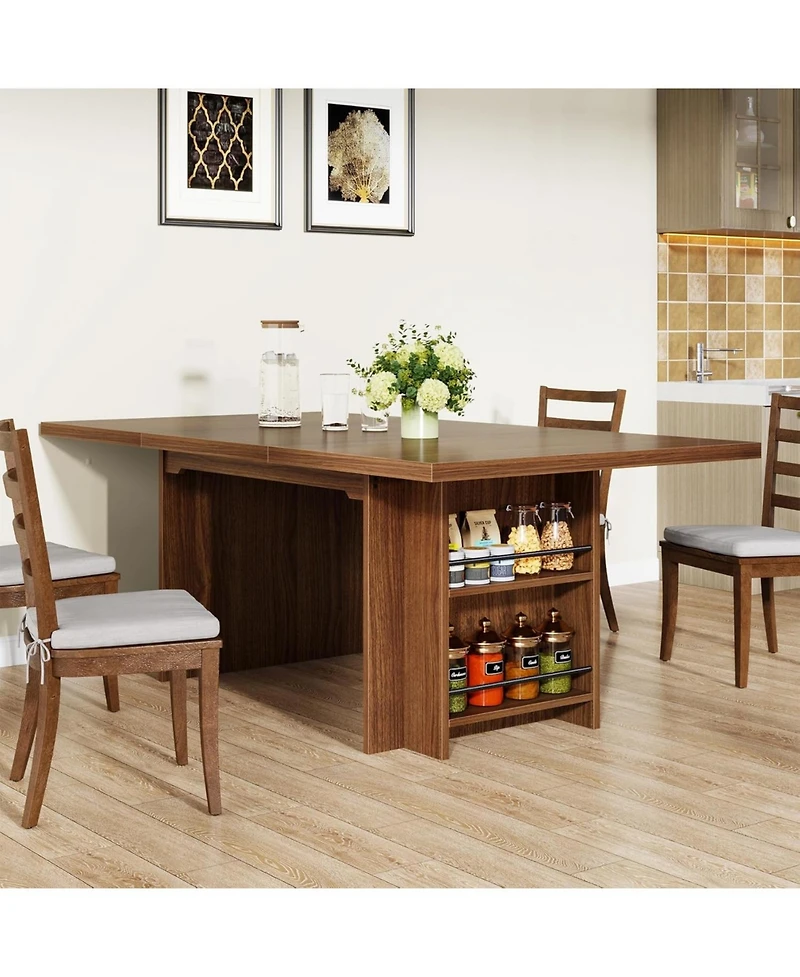 Tribesigns Farmhouse Dining Table for 6 to 8, 63-Inch Rectangular Wooden Kitchen with Storage, Industrial Dinner Shelves