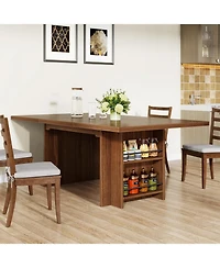 Tribesigns Farmhouse Dining Table for 6 to 8, 63-Inch Rectangular Wooden Kitchen with Storage, Industrial Dinner Shelves