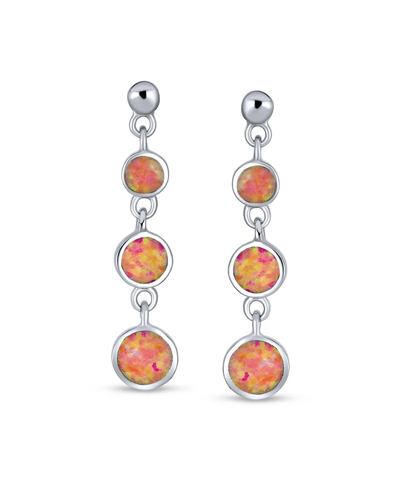 Bling Jewelry Geometric 3 Bezel Round Disc Linear Circle Synthetic Opal Dangle Earrings For Women Sterling Silver