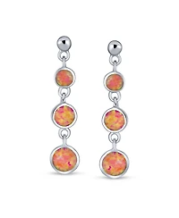 Bling Jewelry Geometric 3 Bezel Round Disc Linear Circle Synthetic Opal Dangle Earrings For Women Sterling Silver