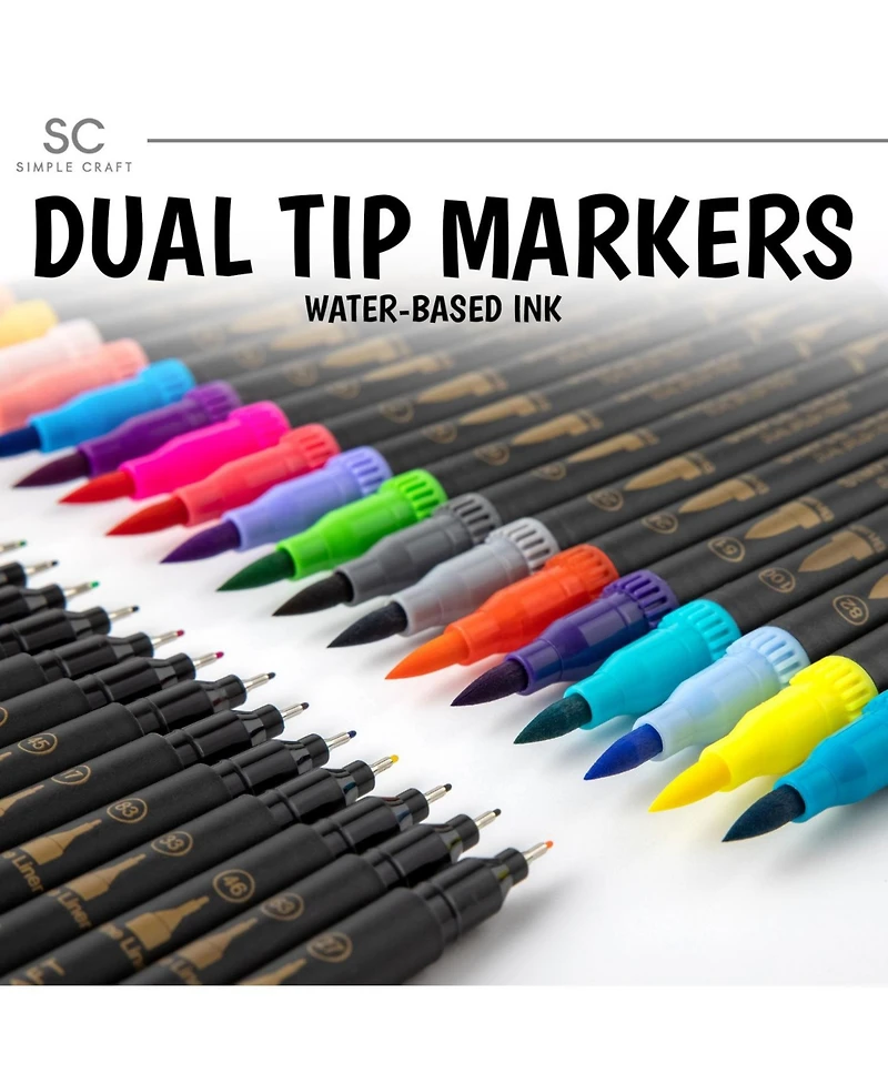 Zulay Kitchen 36 Colored Dual Tip Brush Pens - Fine & Brush Tip Dual Brush Markers