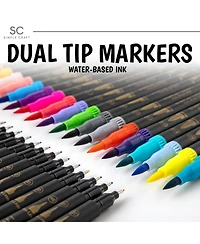 Zulay Kitchen 36 Colored Dual Tip Brush Pens - Fine & Brush Tip Dual Brush Markers