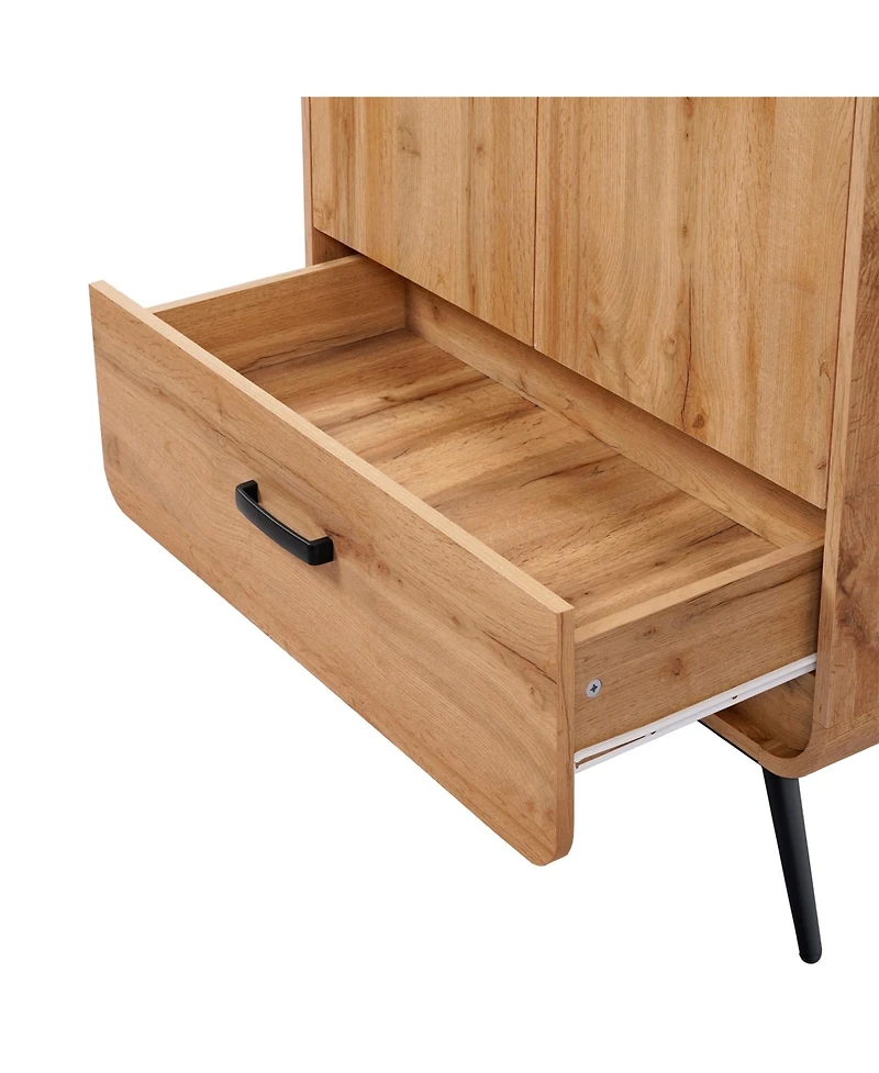 LuxenHome 2-Door 1-Drawer with Soft Close Buffet Cabinet with Black Metal Legs