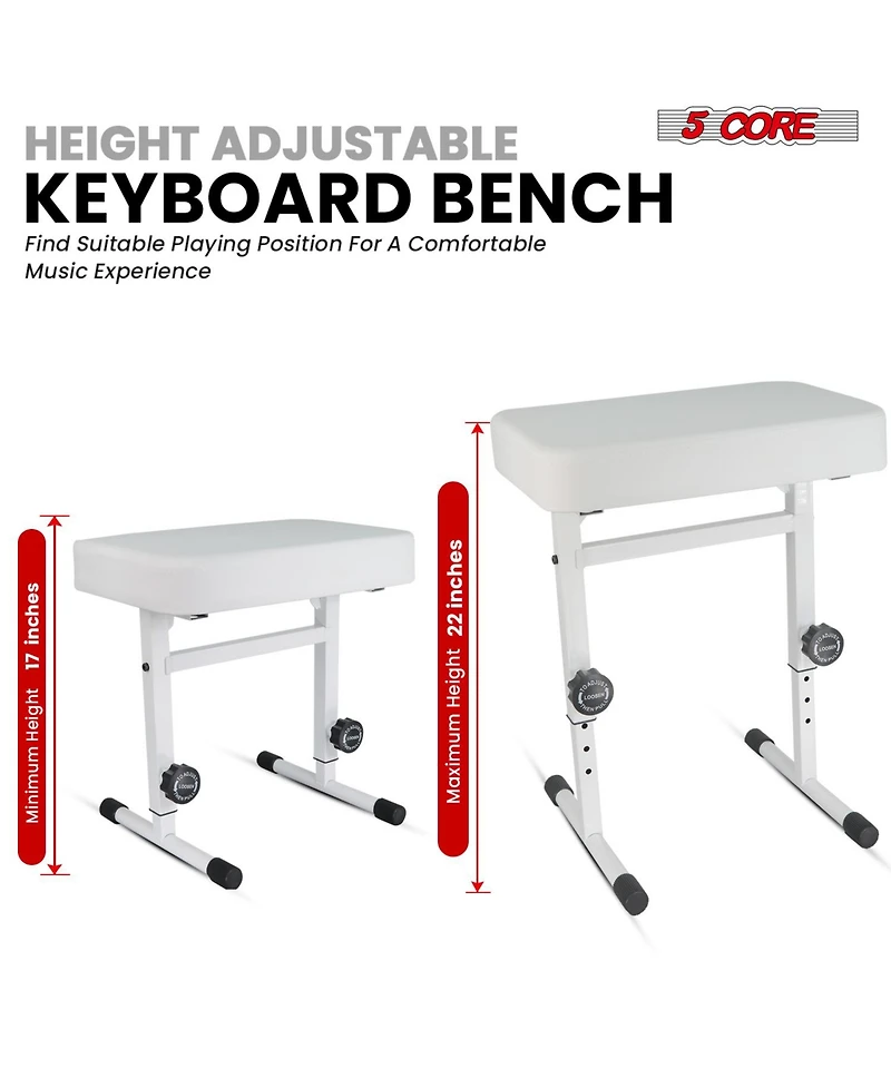 5 Core Keyboard Bench Piano Stool Thick Padded Seat Height Adjustable Keyboard Chair