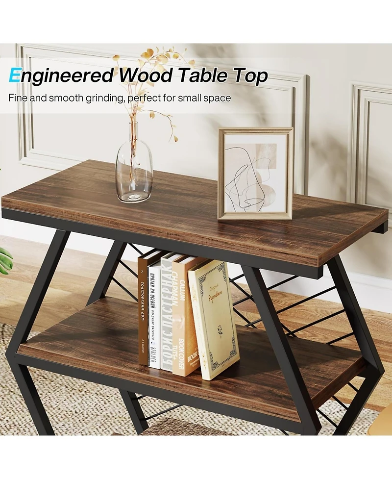 Tribesigns End Table Set of 2, Industrial Side Table with 3 Storage Shelves, Wood Sofa Side Table with Geometric Metal Frame, Bedside Table for Living