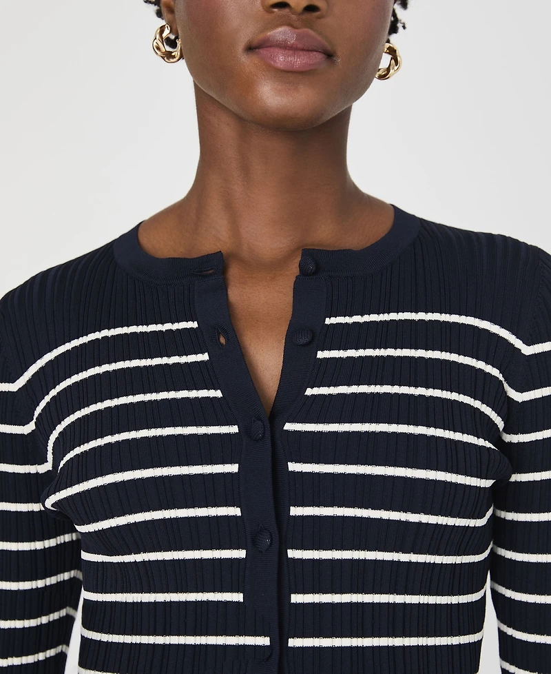 French Connection Women's Striped Crinkle-Knit Slim-Fit Cardigan