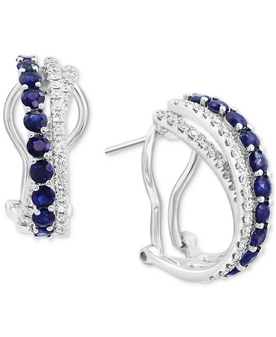 Effy Sapphire (1-1/3 ct. t.w.) & Diamond (3/8 ct. t.w.) Crossover Hoop Earrings in 14k White Gold