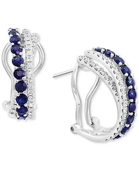 Effy Sapphire (1-1/3 ct. t.w.) & Diamond (3/8 ct. t.w.) Crossover Hoop Earrings in 14k White Gold