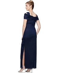 Alex Evenings Cold-Shoulder Draped Metallic Gown