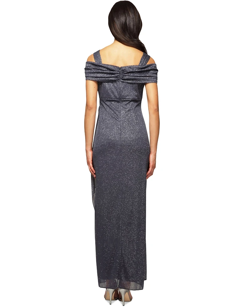 Alex Evenings Cold-Shoulder Draped Metallic Gown
