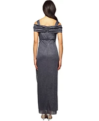 Alex Evenings Cold-Shoulder Draped Metallic Gown