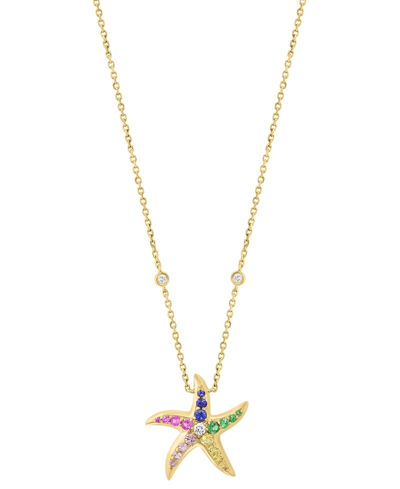 Effy Multi-Gemstone (5/8 ct. t.w.) & Diamond (1/8 ct. t.w.) Starfish Pendant Necklace in 14k Gold, 18" + 1" extender