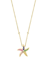 Effy Multi-Gemstone (5/8 ct. t.w.) & Diamond (1/8 ct. t.w.) Starfish Pendant Necklace in 14k Gold, 18" + 1" extender