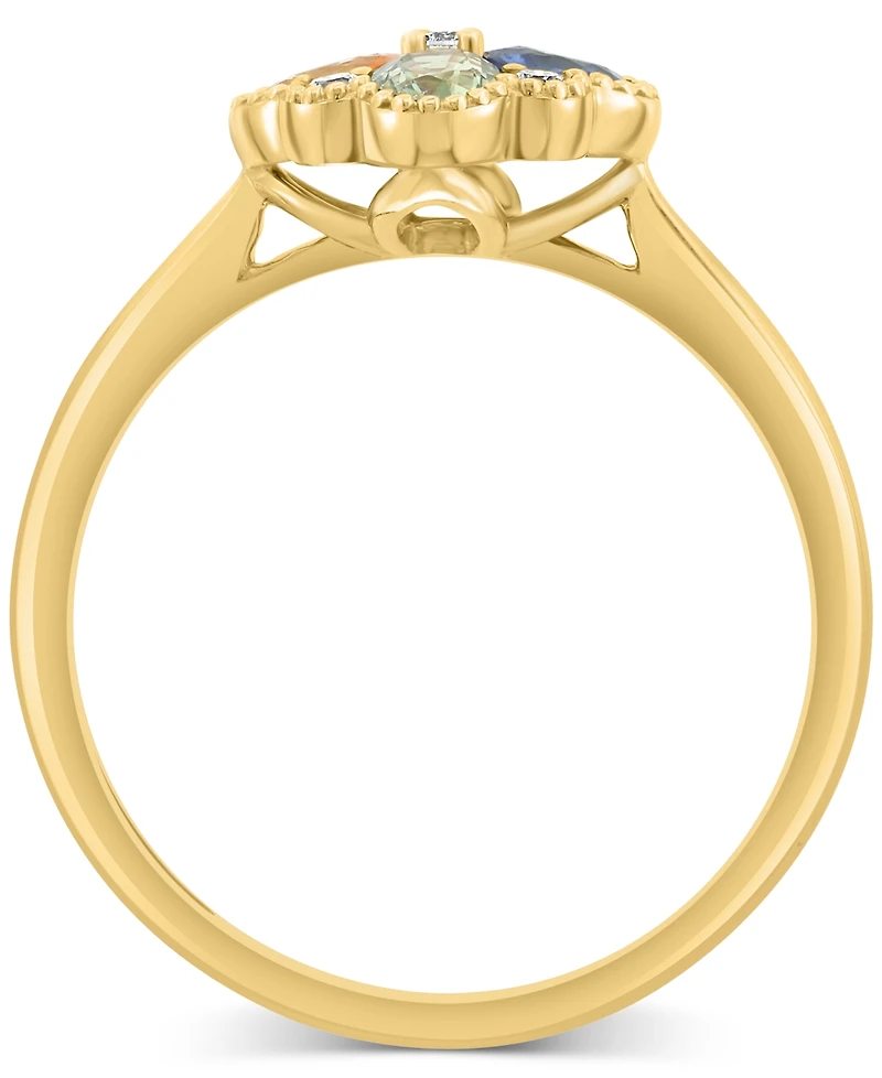 Effy Multi-Sapphire (7/8 ct. t.w.) & Diamond (1/20 ct. t.w.) Flower Ring in 14k Gold