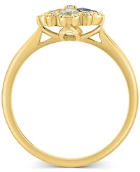 Effy Multi-Sapphire (7/8 ct. t.w.) & Diamond (1/20 ct. t.w.) Flower Ring in 14k Gold