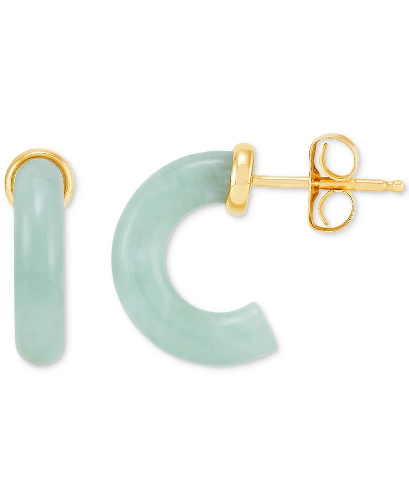 Jade (13 X 3mm) J Hoop Earrings in 14K Gold-Plated Sterling Silver