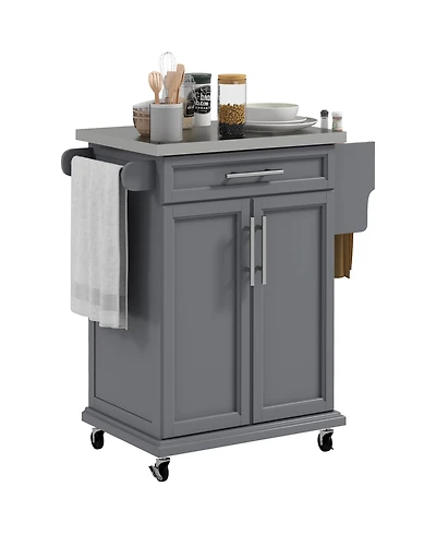 Homcom Rolling Kitchen Island on Wheels with Drawer, Spice Rack,