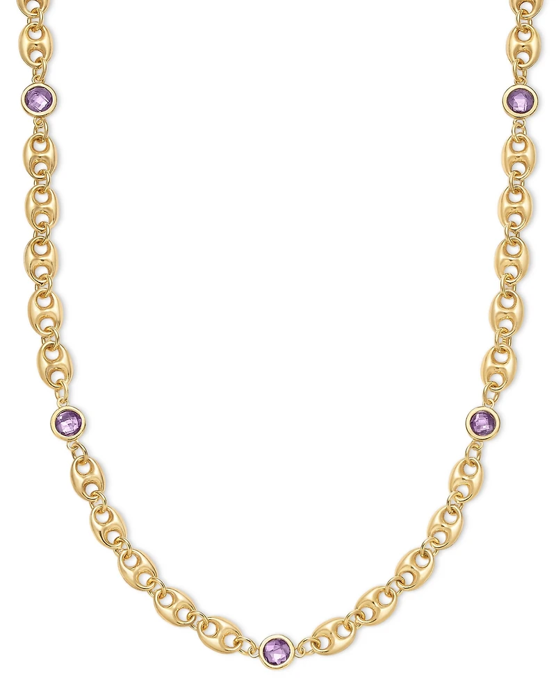 Amethyst Bezel Mariner Link 18" Collar Necklace (5 ct. t.w.) 14k Gold-Plated Sterling Silver