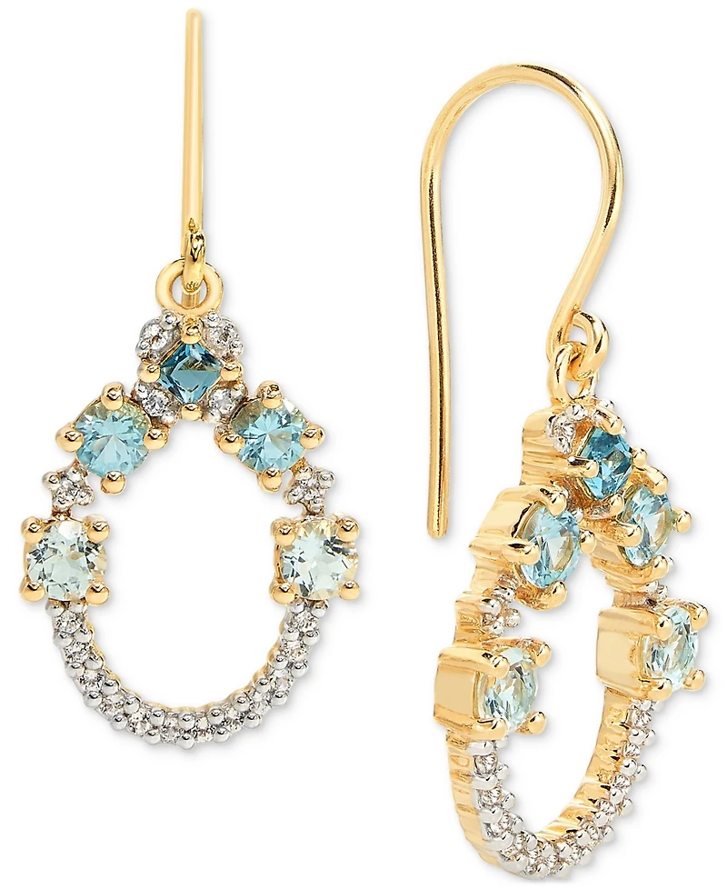Multi-Blue Topaz (1-1/5 ct. t.w.) & White (1/5 Open Circle Drop Earrings 14k Gold-Plated Sterling Silver