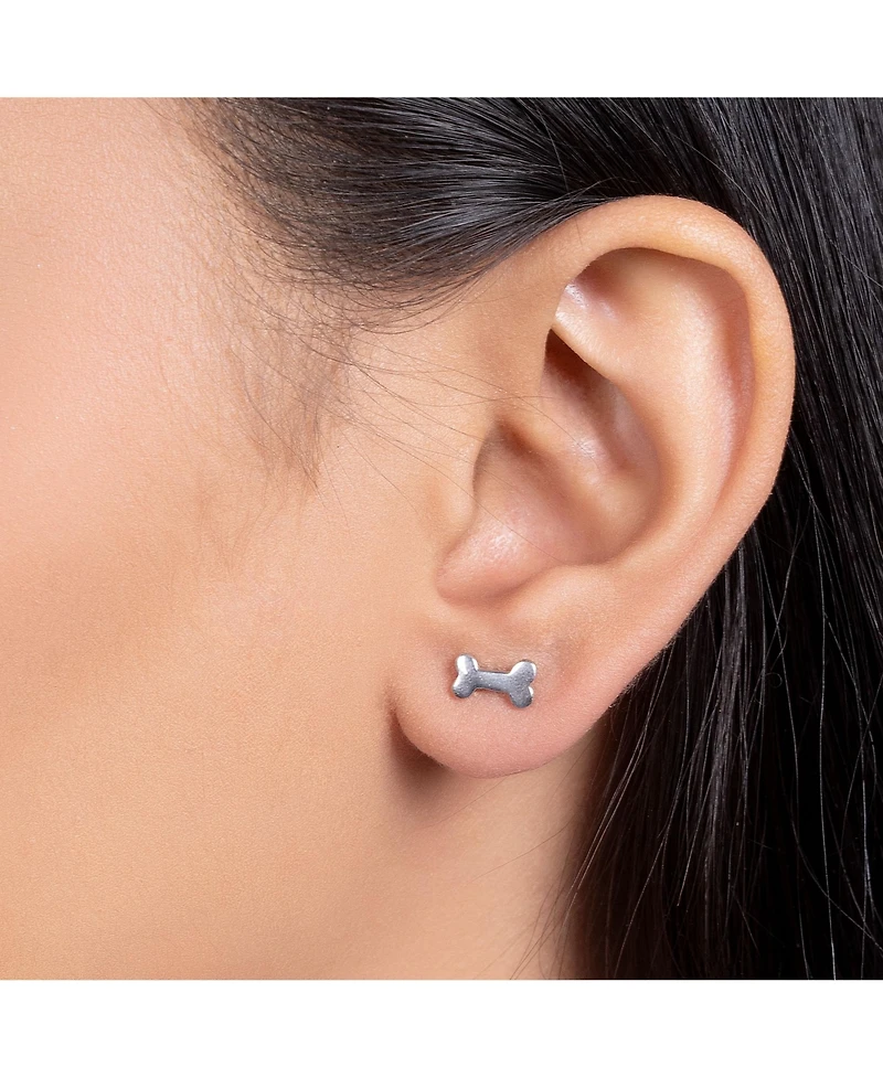 Bling Jewelry Minimalist Dog Bone Stud Earrings Animal Lovers in Sterling Silver