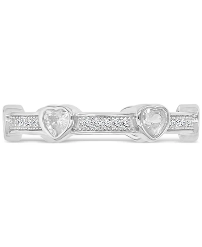 Cubic Zirconia Heart Bezel Stackable Band Sterling Silver