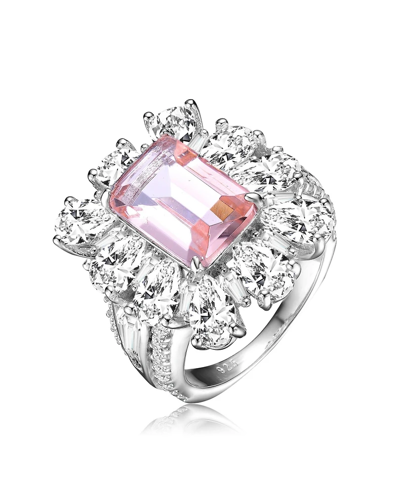 Sterling Silver White Gold Plated Cut Cubic Zirconia Cocktail Ring