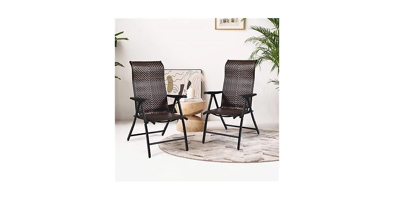 Slickblue Outdoor/Indoor Folding Patio Chair with Brown Rattan Seat and High Back-Rest