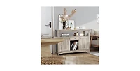 Kitchen Buffet Cabinet with Wine Rack – Wood Storage Sideboard with Open Shelf for Dishes and Bottles