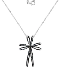 Macy's Black Spinel Double Openwork Cross Pendant Necklace in Sterling Silver