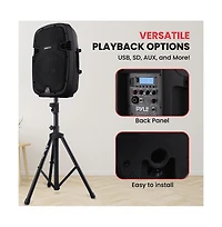 Pyle 10" Active + Passive Pa Speaker System Kit with Bluetooth, Usb/Sd/MP3 Playback, Includes (2) Speaker Stands, Wired Microphone & Remote Control