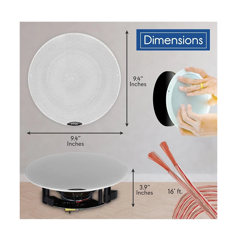 Pyle 6.5" Bluetooth In-Wall/In-Ceiling Speaker Kit - 2-Way Flush Mount, Wireless Music Streaming, 300W Max Power Output