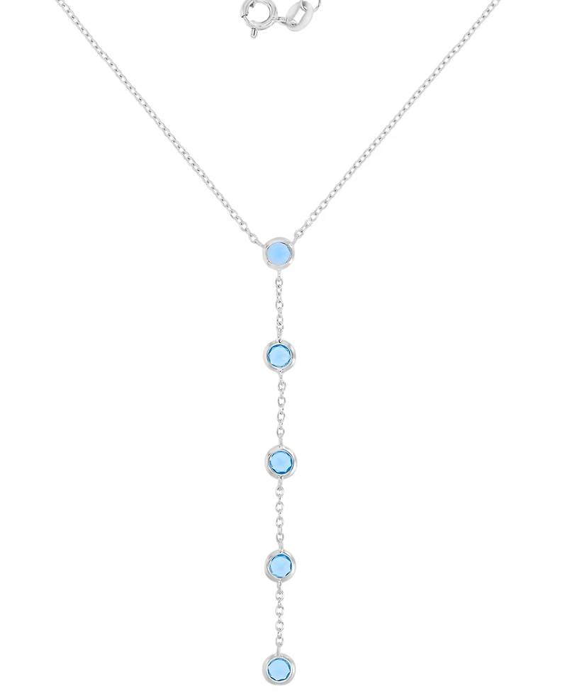 Blue Cubic Zirconia Bezel Lariat 18" Lariat Necklace in Sterling Silver