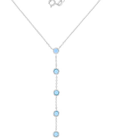 Blue Cubic Zirconia Bezel Lariat 18" Lariat Necklace in Sterling Silver