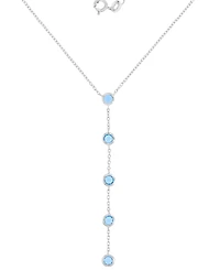Blue Cubic Zirconia Bezel Lariat 18" Lariat Necklace in Sterling Silver