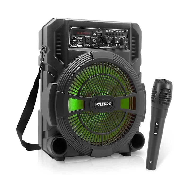 Pyle 8" Bluetooth Portable Pa Speaker & Microphone System with Rechargeable Battery, MP3/Usb/Sd/Fm Radio & Led Lights
