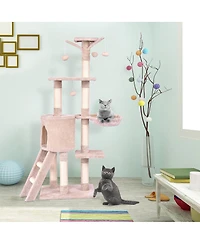 Gymax 56'' Cat Tree Kitten Pet Play House Furniture Condo Scratching Posts Ladder