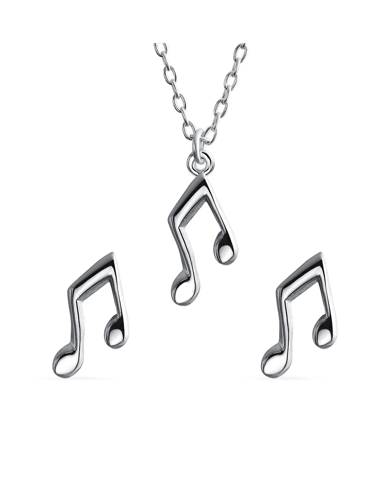 Bling Jewelry Tiny Dainty Eighth Music Notes Stud Earrings Pendant Musician Teacher Student .925 Sterling Silver Jewelry Set