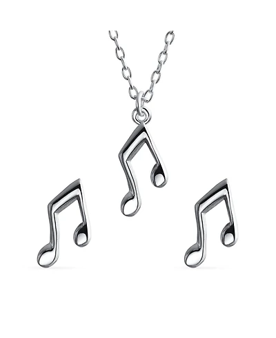 Bling Jewelry Tiny Dainty Eighth Music Notes Stud Earrings Pendant Musician Teacher Student .925 Sterling Silver Jewelry Set