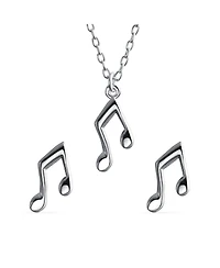 Bling Jewelry Tiny Dainty Eighth Music Notes Stud Earrings Pendant Musician Teacher Student .925 Sterling Silver Jewelry Set