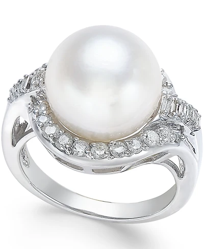 Cultured South Sea Pearl (12mm) and Diamond (5/8 ct. t.w.) Ring 14k White Gold