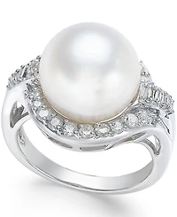 Cultured South Sea Pearl (12mm) and Diamond (5/8 ct. t.w.) Ring 14k White Gold