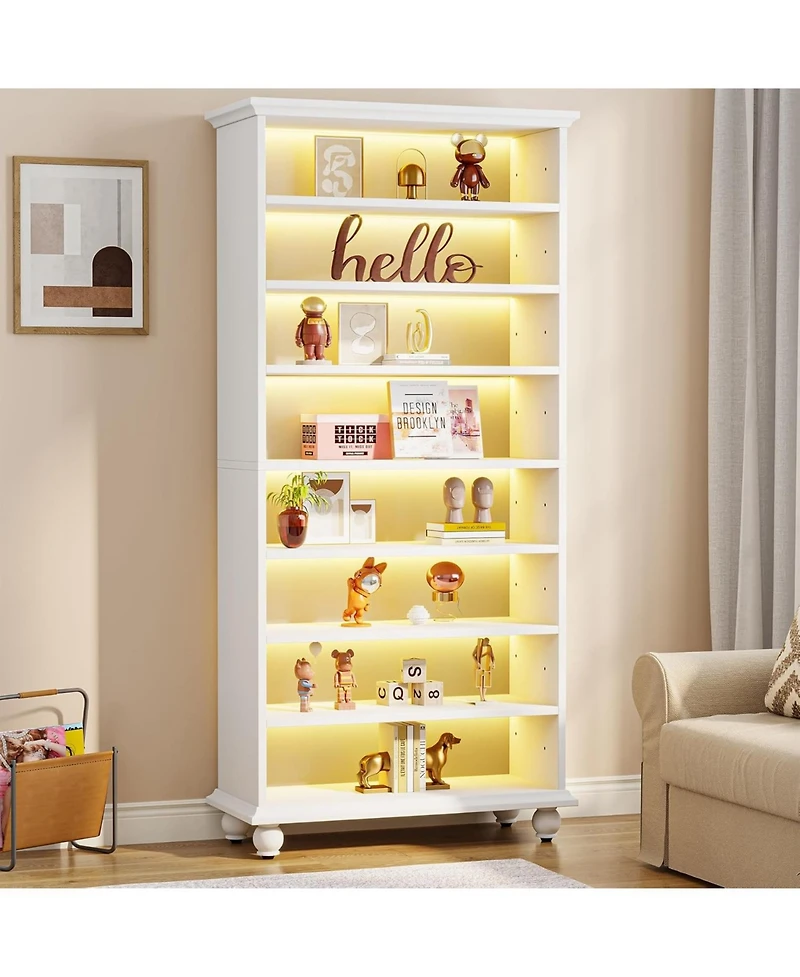 Tribesigns 69-Inch Tall Bookcase with Led Lighting, Modern 9-Tier Freestanding Bookshelf Solid Wood Legs, Wooden Open Display Shelf Organizer for