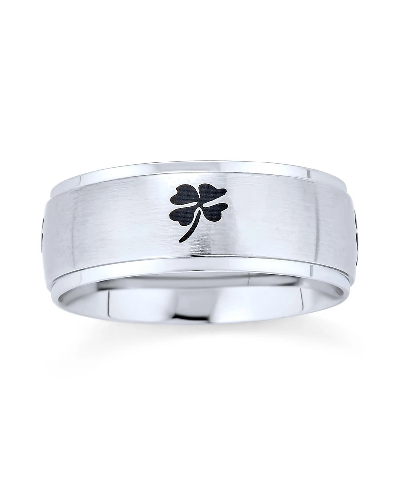 Bling Jewelry Stainless Steel Celtic Irish Shamrock Band Ring Matte Silver Tone
