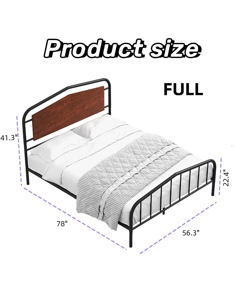 gaomon Platform Bed Frame with Wooden Headboard, Heavy Duty Metal Slats Support