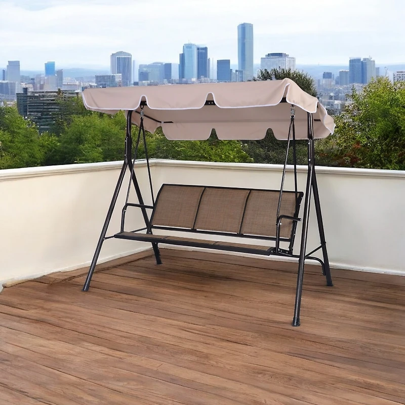 Slickblue Outdoor 3-Person Canopy Swing for Porch Patio or Deck
