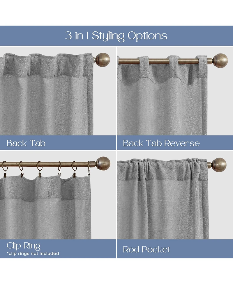 Boucle Light Filtering Back Tab Single Curtain Panel, 52"X96"