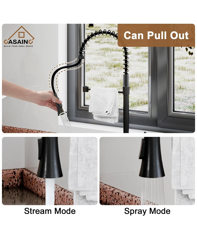 Casainc Spring Pull Down Sprayer Kitchen Faucet with Dual-Function Spray Head and Deck Plate