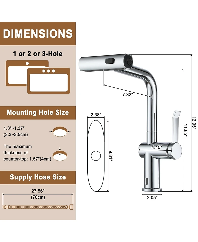 Casainc Single Handle Pull Out Kitchen Faucet With Touchless Sensor Three-function Mode Sprayer
